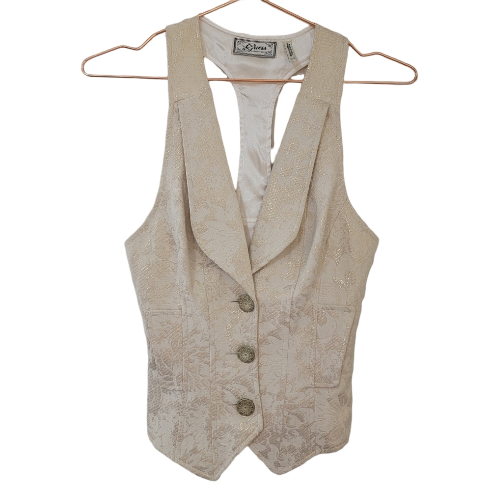 Guess Floral Metallic Sleeveless Vest Size XS